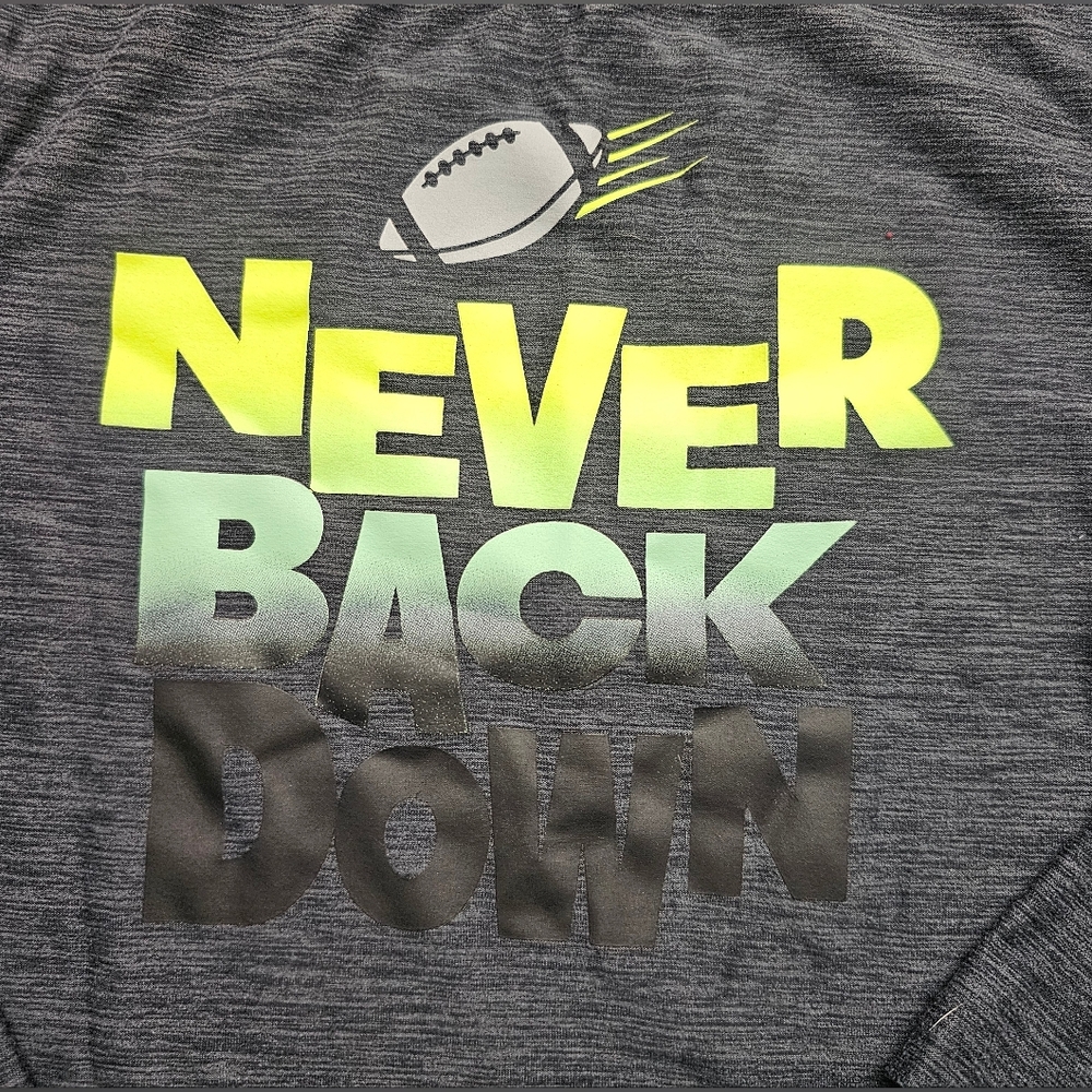 Athletic Works Boys 4T Long Sleeve Shirt Football Graphic NEVER BACK DOWN Tee - Picture 5 of 7